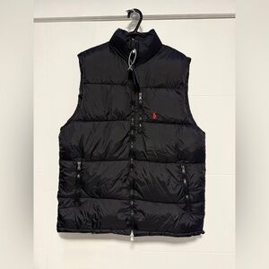 Ralph Lauren Black Quilted Puffer Vest with Red Pony